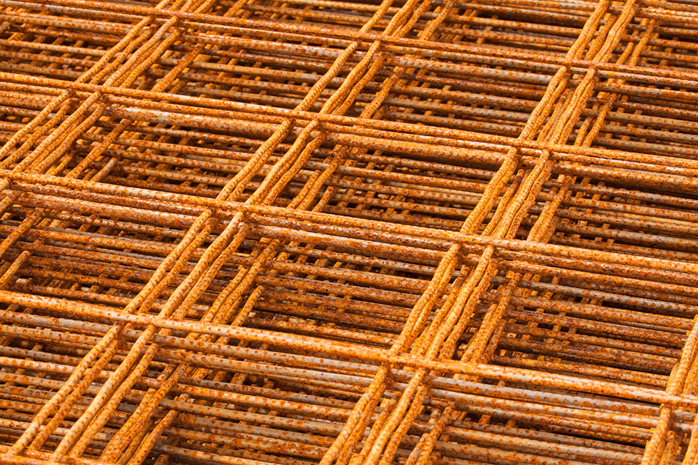 Grid rebar piled up ready for use on a construction project