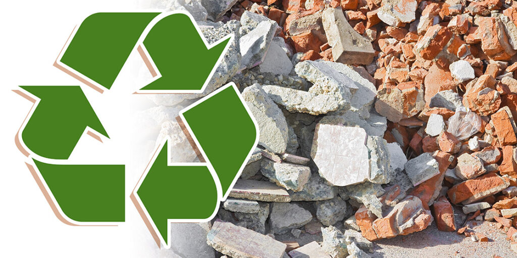 Recycling concept image, showing recycling symbol and rubble