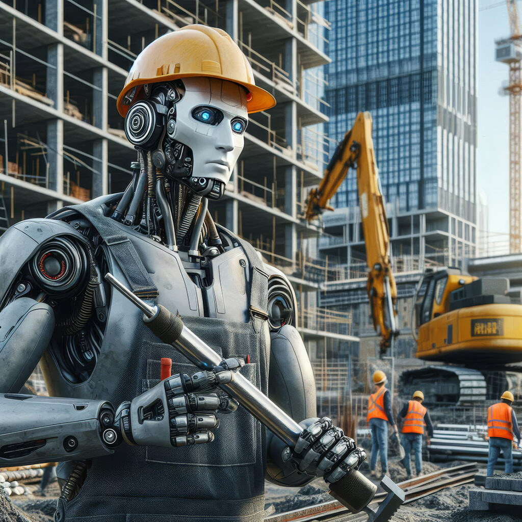 Futuristic robot construction worker