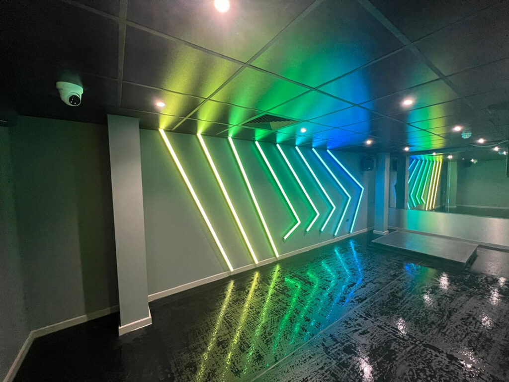 First floor exercise room with exceptional lighting design