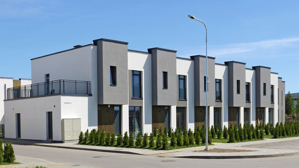 A row of modular house, prefabricated and assembled on site